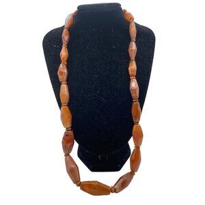 Carnelian Necklace Hand Cut Agate Bead Natural Ethnic Tribal Design 23" 80g LOOK